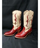 Vintage FRYE Tan Red Leather Bench Crafted Cowgirl Western Ladies Boots ... - $137.03 CAD