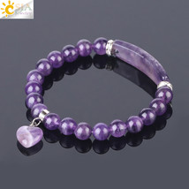 CSJA Purple Crystal Amethysts Bracelets Natural Round Beads Bangle Women&#39;s Hand  - £11.54 GBP