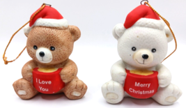 Russ Teddy Bear Merry Christmas Ornaments Lot of 2 Vintage - £11.57 GBP