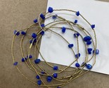 Blue Beaded Gold Colored Metal Wire and Glass Bead Bracelets 6 pc Jewelry - $5.20