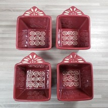 4-Temptations Ovenware by Tara Carved Old World 10 oz. Ramekins Cranberry Red  - £16.23 GBP