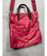 Fossil Explorer Tote Dark Pink Leather Foldover Crossbody Purse - $34.74