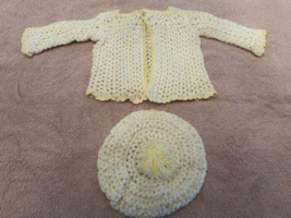Hand-Crocheted Cream/Yellow Infant Sweater With Tam - £14.15 GBP