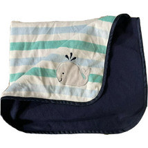 Cuddle Time Stripe Whale Baby Blanket Blue Reversible Fleece Lovey Replacement - £19.37 GBP
