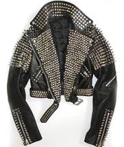 Handmade Women Black Leather Rock Women Steam Punk Style Studded Biker J... - £249.82 GBP+