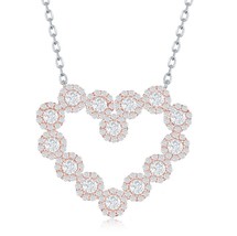 Sterling Silver Large Rose Gold CZ Heart Necklace - £62.60 GBP
