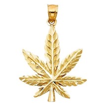 14k Yellow Gold 1.06&quot; Marijuana Leaf Cannibis Weed Pendant - £194.43 GBP