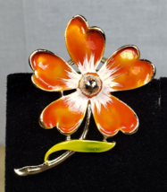 Vintage Signed GERRYS Enamel Flower Leaf Orange Yellow Green Gold Tone 2... - $23.77