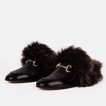 The Izmir Black Patent Leather Natural Fur Women Slipper image 2