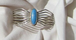 Size 6 3/4 Sterling Silver Bracelet with Denim Lapis Cabochon - £75.93 GBP