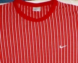 Nike Knitted Cotton Tee Shirt Red White Green Stripes Gray Tag Wh Swoosh... - £13.83 GBP