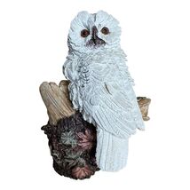 Vintage White Snow Owl Figurine on Broken Forest Log Resin Bird Figurine - $20.00