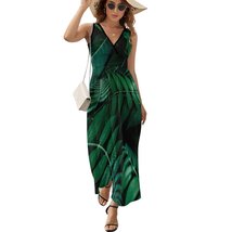 Mondxflaur Green Leaf Summer Dresses for Women V-neck Sleeveless Long Dress - £28.70 GBP+
