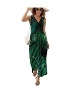Mondxflaur Green Leaf Summer Dresses for Women V-neck Sleeveless Long Dress - $50.50 CAD+
