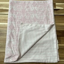 Lila &amp; Jack Pink White Elephant Stripe Fleece Baby Blanket 29.5”x38” READ - $18.99