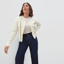 Everlane The Organic Cotton Waffle Cardigan Sweater Button Front Ivory L - £26.89 GBP