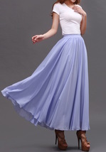 Aqua-blue Long Chiffon Skirt Outfit Women Custom Plus Size Chiffon Skirt image 12