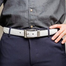 Genuine Ostrich Leg Alessio Exotic Belt Reversible White / Black image 5