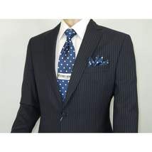 Men Suit BERLUSCONI Turkey 100% Italian Wool Super 180's #Ber29 Navy Blue Stripe image 5