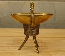 Vintage Chinese Solid Brass Jue Libation Cup Ritual Wine Tripod Spiritua... - $44.49