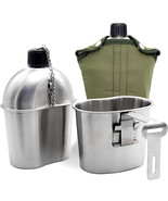 ELK Stainless Steel Military Canteen and Cup Set with Green Cover for Ca... - $26.99