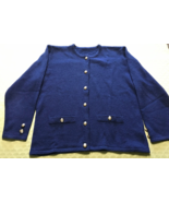 Ladies Navy Blue Cardigan Sz L - Gold Buttons - Acrylic/Wool Blend - No ... - $17.75