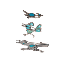 3 Vintage Zuni silver turquoise inlay Roadrunner pins - £160.90 GBP