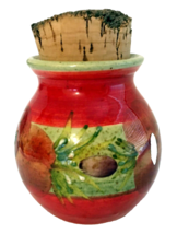 Vallauris French Art Pottery Jar Pot w/Cork Stopper Red Handpainted 4&quot;H EUC - £15.18 GBP