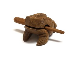 Natural Wooden Croaking Frog Rasp Guiro Tone Block 5&quot; Animal Shaped Figu... - $21.77