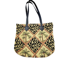 Tapestry Palm Tree Tote Hand Bag Leopard Cheetah Print Leather Straps Purse - $63.36