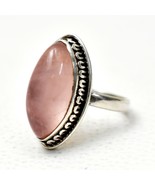 925 Sterling Silver Rose Quartz Handmade Ring SZ H to Y Festive Gift RS-... - £28.78 GBP