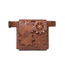 Fashion Retro Brown Gear One Shoulder Diagonal Waist Bag For Women Steampunk Min - £82.82 GBP