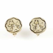 Vintage Earrings Goldtone Etched Floral w/ Pearl Clip STyle 1950s Womens... - $17.82
