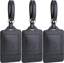 3 Pack Leather Luggage Tags Privacy Protection Travel Bag Labels Suitcase Tags - £9.47 GBP