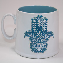 Prima Design Blue Ceramic Palmistry 20 oz Coffee Mug Colorful Palm Blue Tea Cup - £9.42 GBP