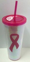 Novelty Breast Cancer Awareness Pink Reusable 22oz Printed Cup W/Straw - £10.23 GBP