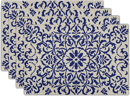 Navy Blue Placemats Set of 4 12X18 Inch Rustic Boho Ethnic Carpet Style Bohemian - £17.43 GBP
