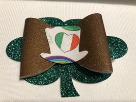 ST. PATRICK&#39;S HAIRBOW, GREEN AND BROWN, 4&quot; x 3&quot; HOMEMADE, 3 LAYERS - $6.76