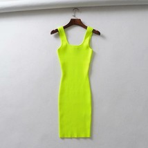 2022 Summer Pink Neon Green Dress Women Ribbed Fluorescence Knit Bodycon Dress T - £93.20 GBP