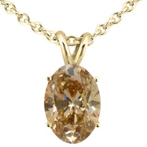 Oval Shape Diamond Solitaire Pendant Necklace Brown Treated 14K Yellow Gold 1 CT - £1,485.98 GBP