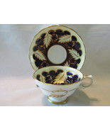 Vintage Grosvenor English Bone China Cup &amp; Saucer, Cobalt, Cream Leaves,... - £23.97 GBP