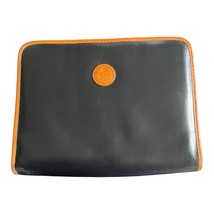 Vintage Pierre Balmain Clutch Black Brown Canvas Leather Zip Bag 10&quot; x 7.5&quot; - £55.04 GBP