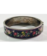 Vera Bradley Bangle Bracelet Silver Tone Black With Flowers - £7.99 GBP