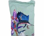 Guy Harvey Mint Green T-Shirt Marlin Floral Size Medium 100% Cotton - $8.66
