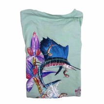 Guy Harvey Mint Green T-Shirt Marlin Floral Size Medium 100% Cotton - £6.90 GBP