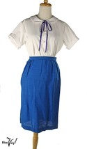 Vintage Pencil Skirt - Blue Slubbed Silk - Waist 25&quot; -  Fitted Style - H... - £22.43 GBP