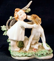 Antique Naughty Bare Bottom Baby Child &amp; Dog Gebruder Heubach German Figurine - £99.35 GBP