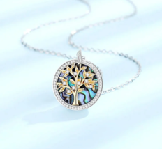 925 Sterling Silver 18K Tree of Life Mother of Pearl Dazzling Pendant Necklace - £98.76 GBP