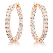 Rose Gold Plated CZ Hoop Earrings - $764.26 MXN