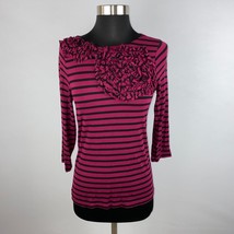 Design HIstory Womens Small S Maroon Pink Black Striped Applique Accented Top - £13.23 GBP